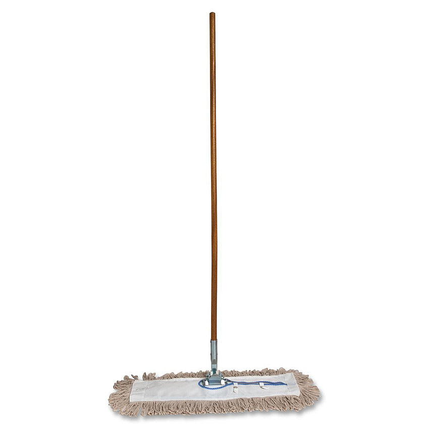 Genuine Joe Dust Mop Combo, 24 in Cotton Head, Frame and 60 in Wood Handle