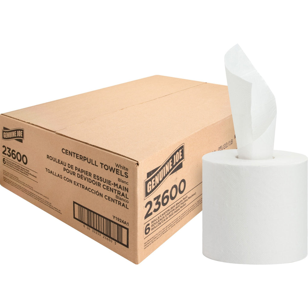 Genuine Joe Center-Pull Paper Towels, 2-Ply, 600 Sheets/Roll, 6/Case