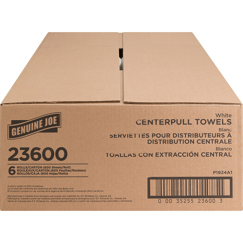 Genuine Joe Center-Pull Paper Towels, 2-Ply, 600 Sheets/Roll, 6/Case