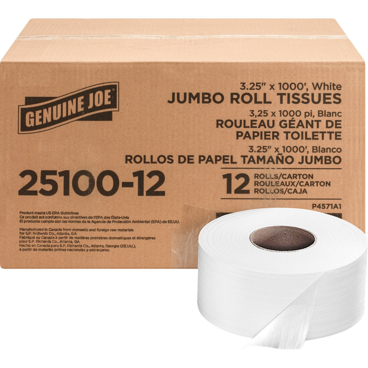 Genuine Joe Jumbo Toilet Paper, 2-Ply, 1,000 ft Rolls, 12/Case