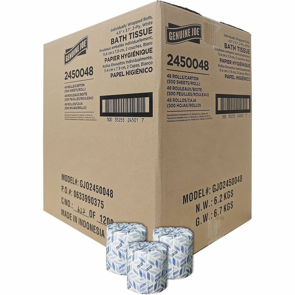 Genuine Joe 2-ply bathroom tissue, case of 48 rolls