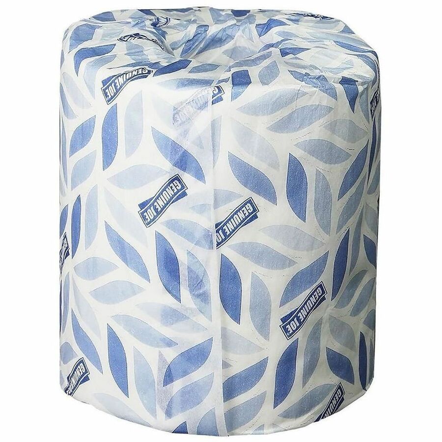Wrapped roll of Genuine Joe bathroom tissue