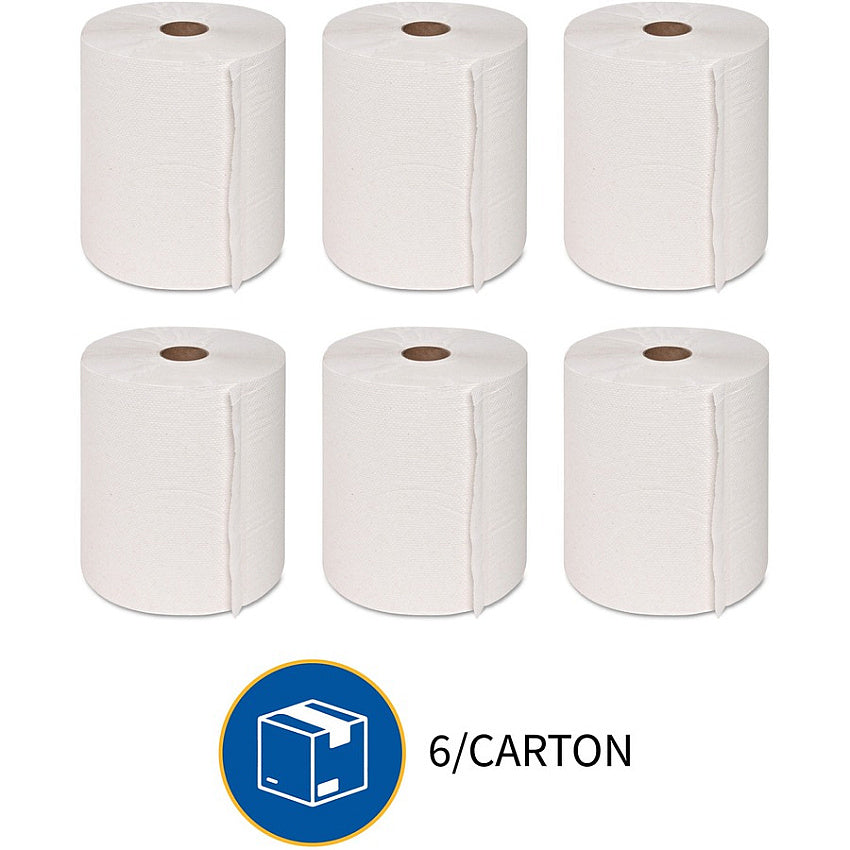 Genuine Joe Hardwound Paper Towels, White, 800 ft Rolls, 6/Case
