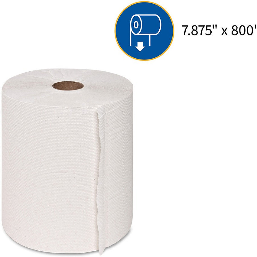 Genuine Joe Hardwound Paper Towels, White, 800 ft Rolls, 6/Case