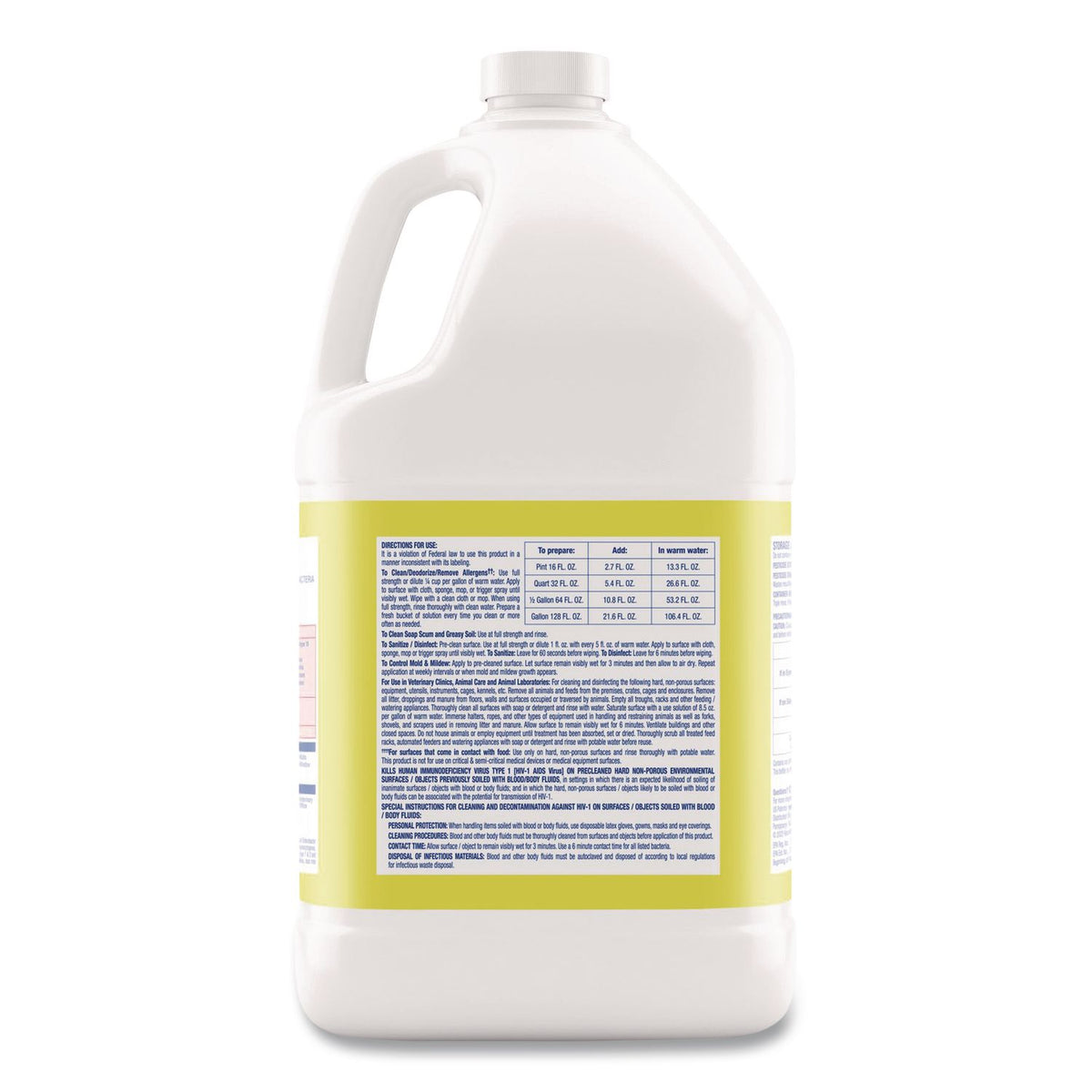 Professional Lysol concentrate 1 gallon bottle, back label