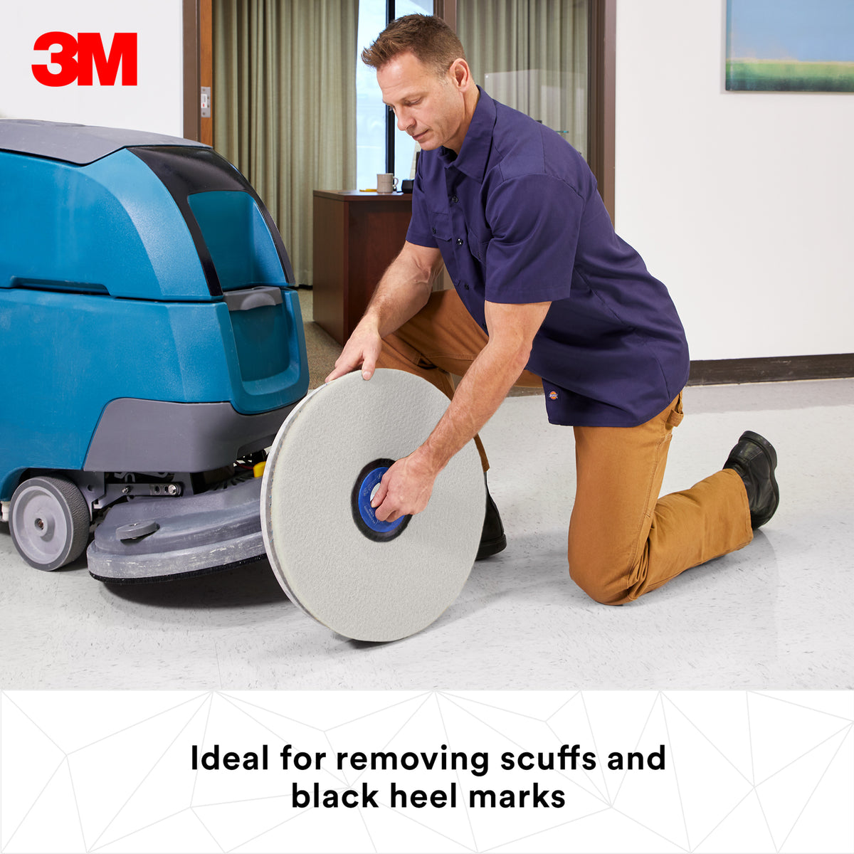 3M white polish pad on a floor machine