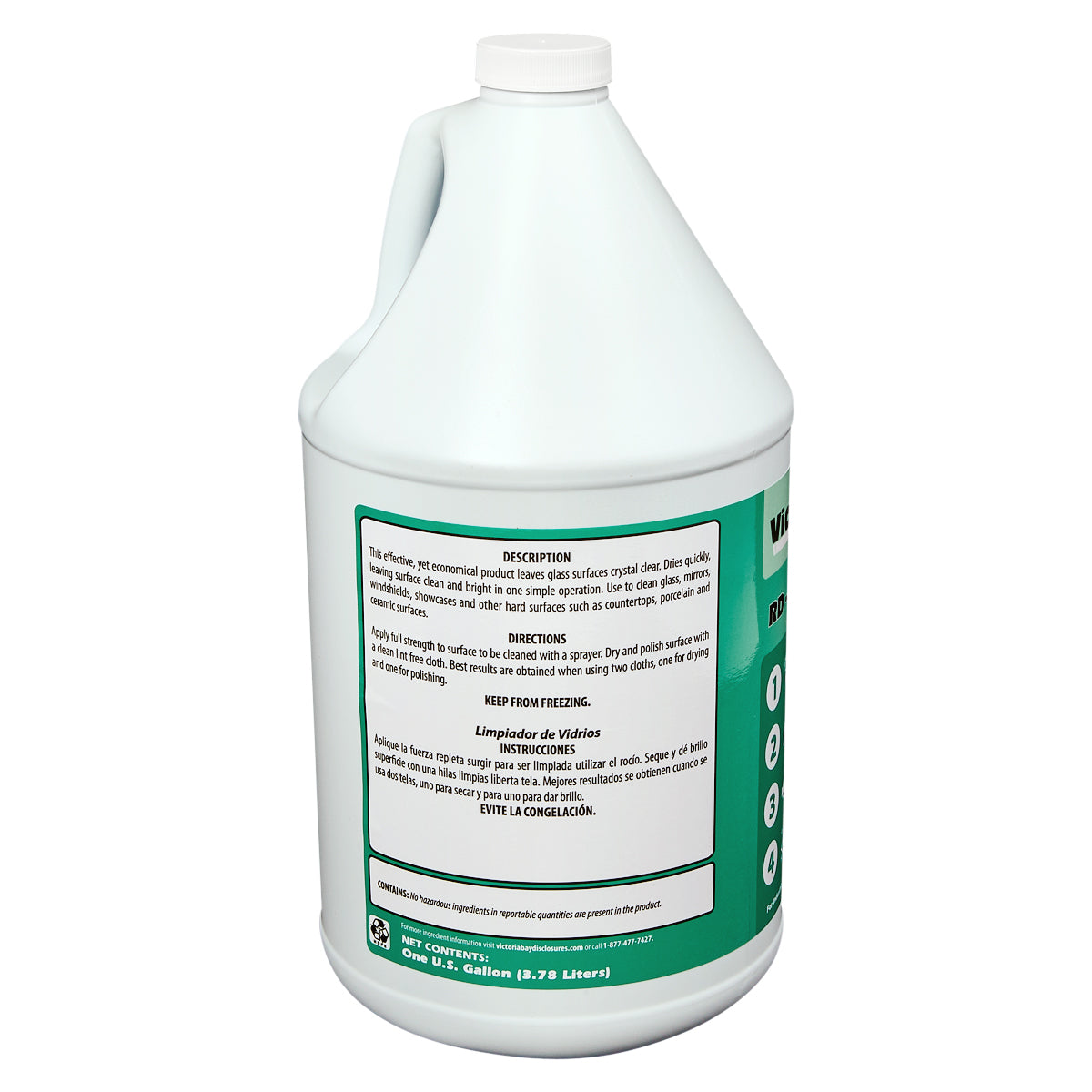 RD glass cleaner jug, back label