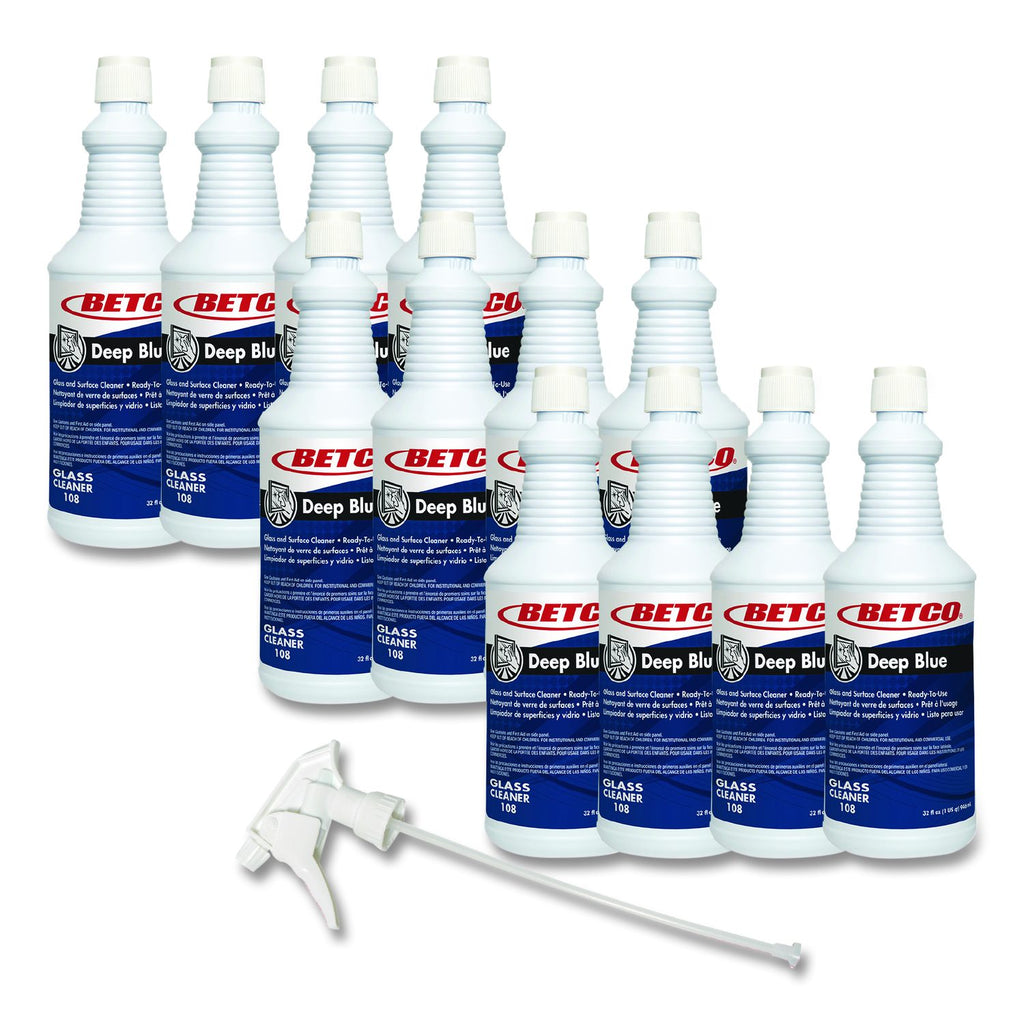 Betco Deep Blue Glass and Surface Cleaner, carton of 12 quart bottles