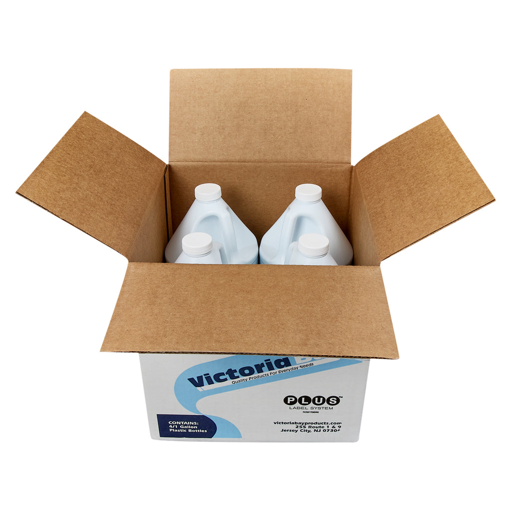Open case of 4 RD glass cleaner jugs