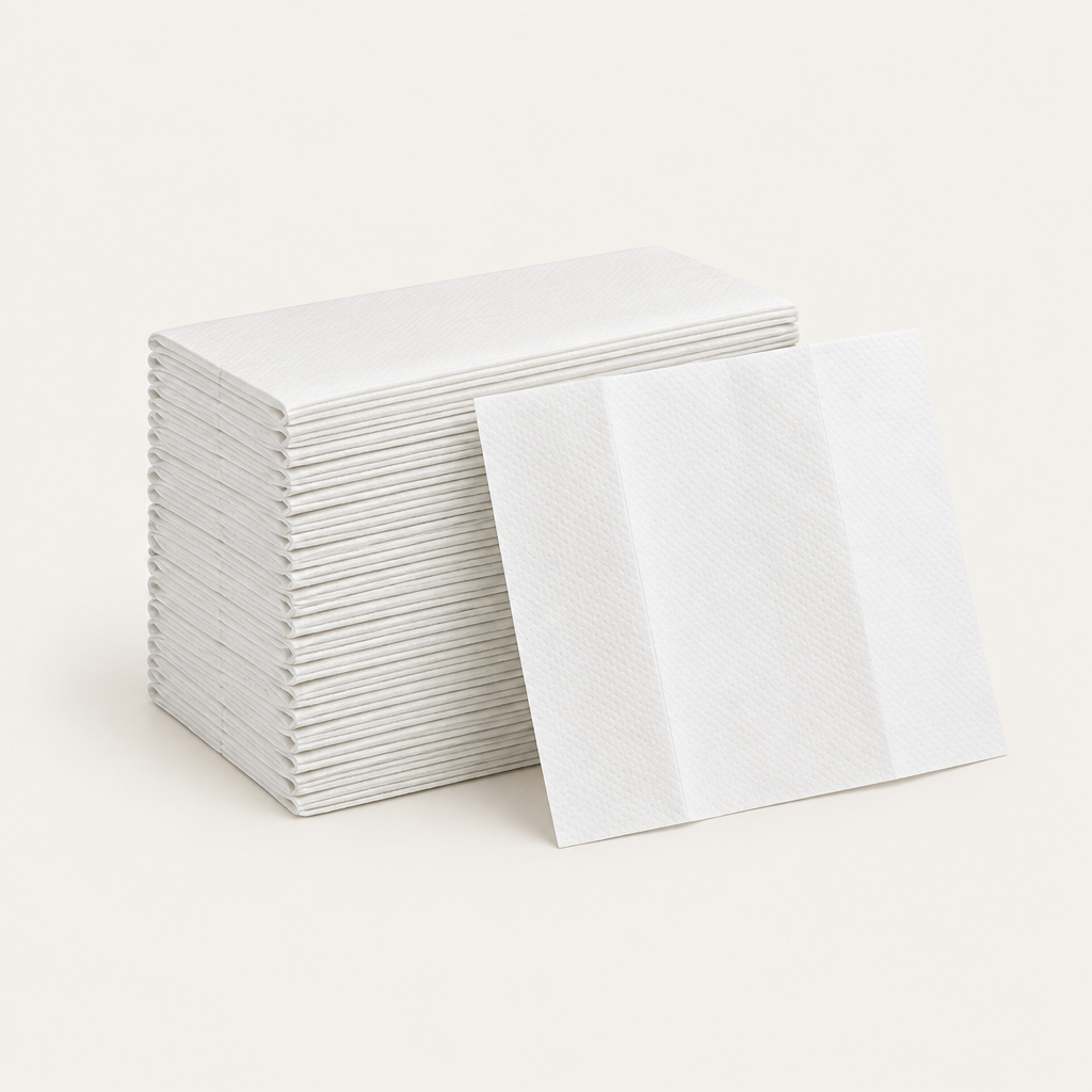 Stack of folded white multifold hand towels