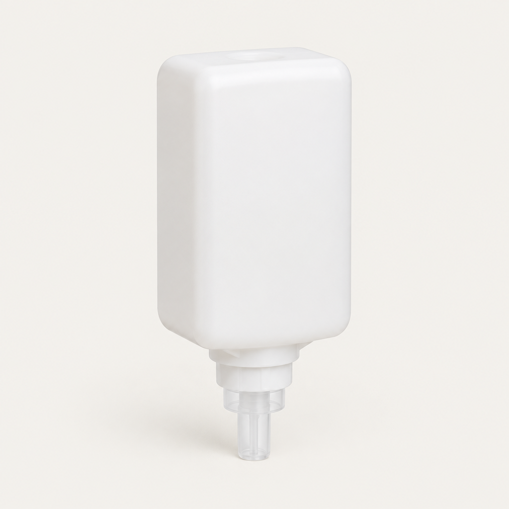 White foaming hand soap refill cartridge with pump spout