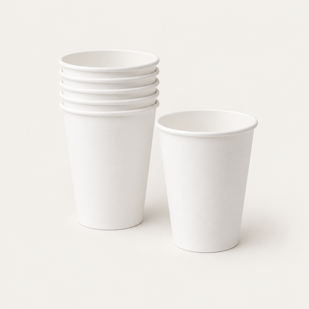 Stack of white paper hot cups