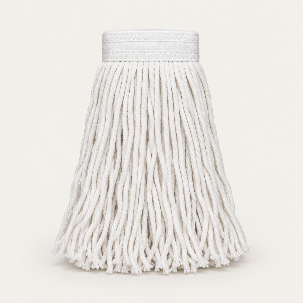 White cotton cut-end wet mop head with headband