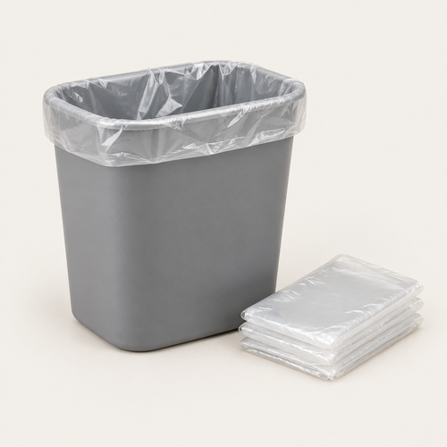 Clear liner in a desk-side waste basket