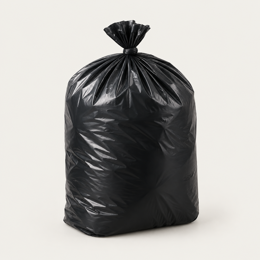 Filled liner tied off and holding its shape at full capacity